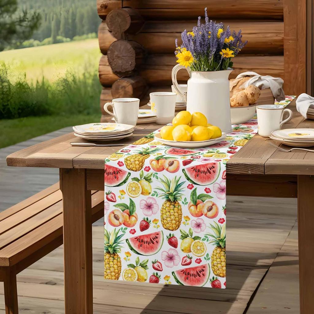 Summer Fruit Pineapple Lemon Strawberry Linen Table Runner Party Decor Reusable Kitchen Dining Table Runner Wedding Decorations