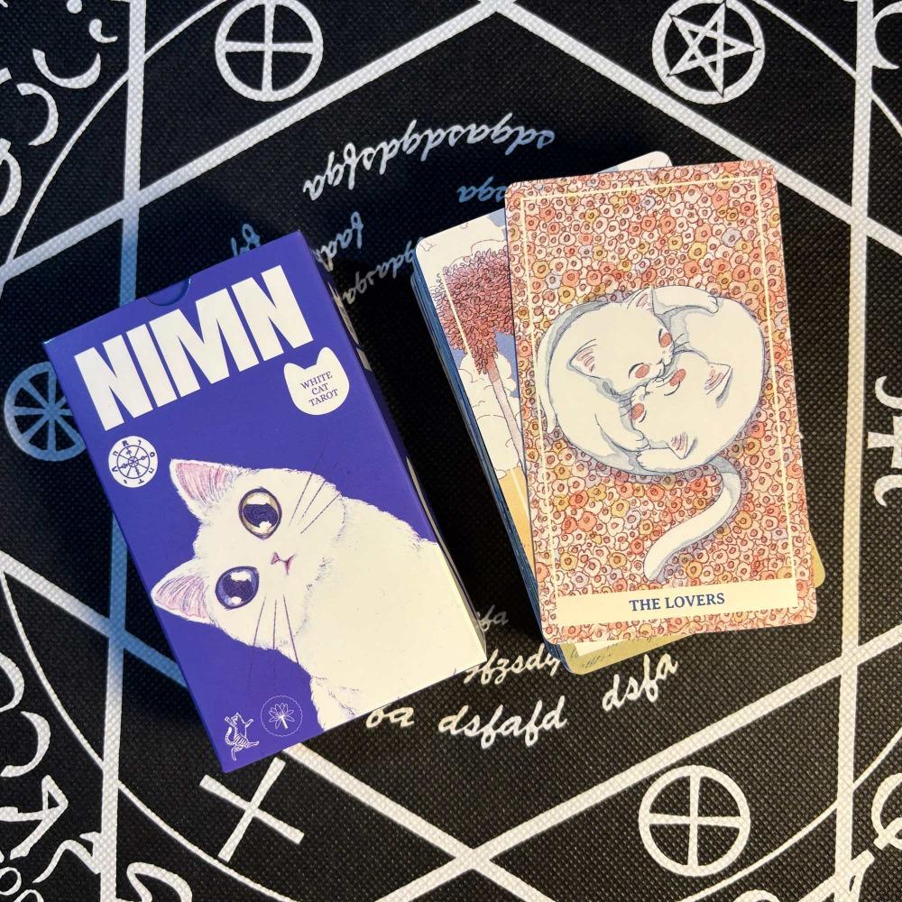 NIMN White Cat Tarot for Cat Lovers, Cute 78-Card Tarot Deck, 10.3*6cm Whimsical Watercolor Feline Kawaii Tarot