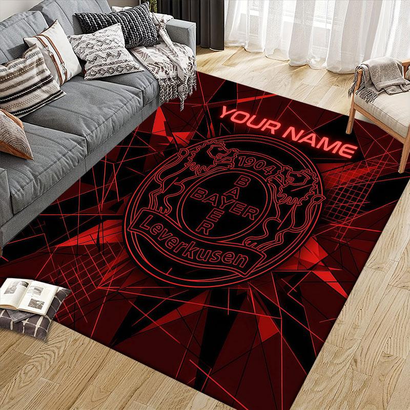 Custom Name,Bayer 04 Home Sofa Decoration for Living Room & Bedroom, Non‑Slip Play Flannel Floor Mat for Game Room