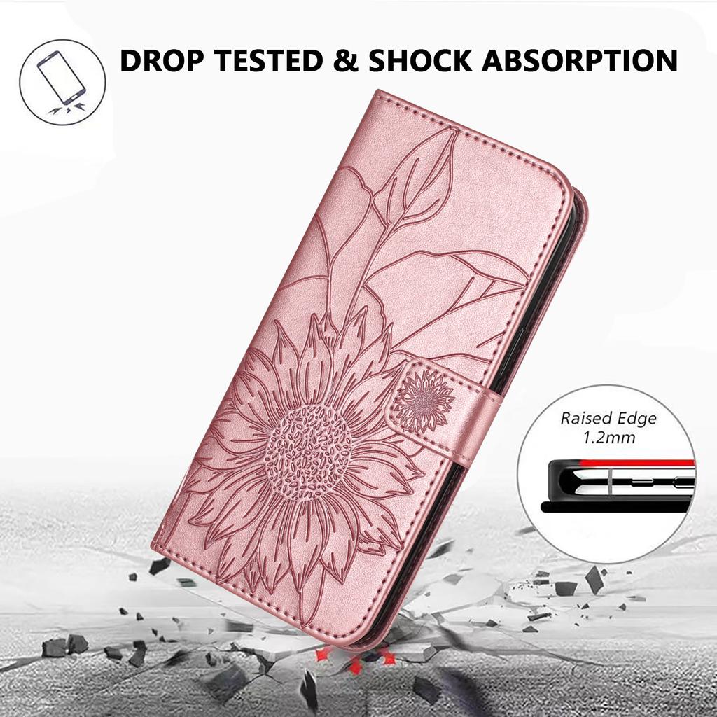 For iPhone 16e Case Sunflower Imprinted Wallet Stand Folio Flip Leather Cover