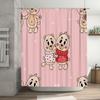 Adorable Cartoon Bear Print Shower Curtain for Kids Bathroom Decor, Pink Color with Hearts Design, Durable Fabric Waterproof Sho
