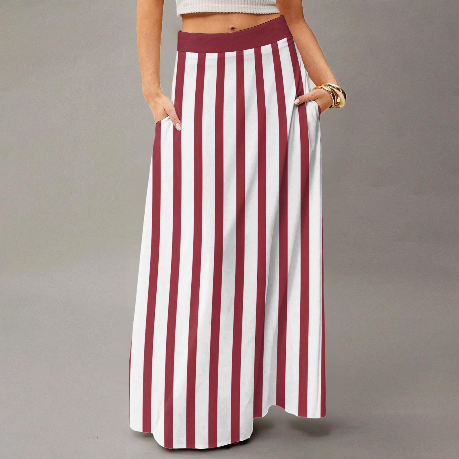 

Женская повседневная складная юбка макси с высокой талией, драпированная, свободного кроя, с карманом, в полоску, в клетку XL винный