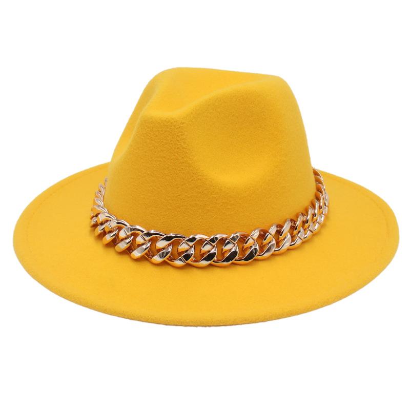 Jazz Hat Big Gold Acrylic Chain Top Hat European And American Style New Felt Hat Fedora