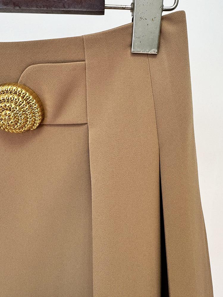 2026 High-End Pleated Mini Skirt with Large Metal Buckle