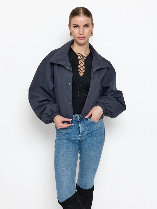 Women's Short Trench Jacket, Navy Blue Outerwear Coat for Everyday Casual Wear