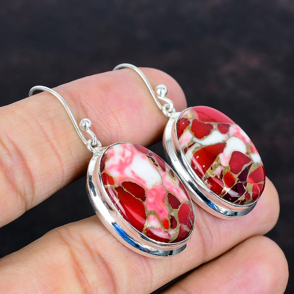 Kingman Red Mohave Copper Turquoise Earring Gemstone Earrings Dainty Jewelry 925 Sterling Silver Earring Gifts for Her Handmade Drop Earring