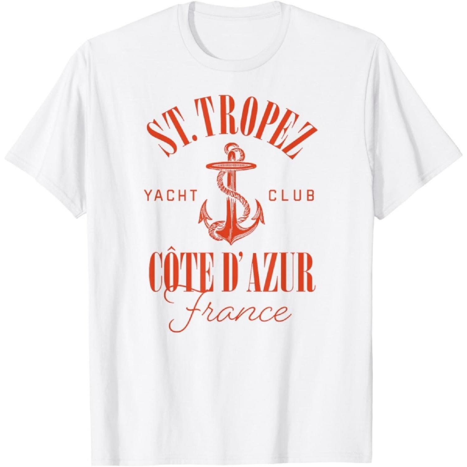 Т- Футболка с принтом «Яхт-клуб Сен-Тропе Лазурный Берег Франция Место для отпуска» S белый