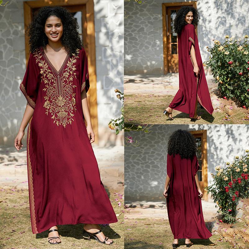 2024 Cotton Embroidered Vacation Plus Size Beach Dress Cover-up