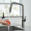 Rose Gold Brushed Brass Pull-out Kitchen Faucet Rotating Crane Extendable Hot Cold Water Grey/Black for Sink