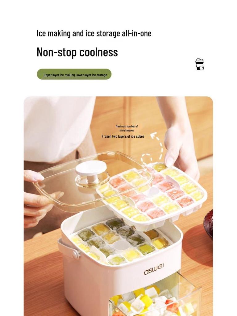 Mold Storage Refrigerator Ice Tray with Lid - Large Capacity, Food-Grade, Press-to-Release for Homemade Ice Cubes