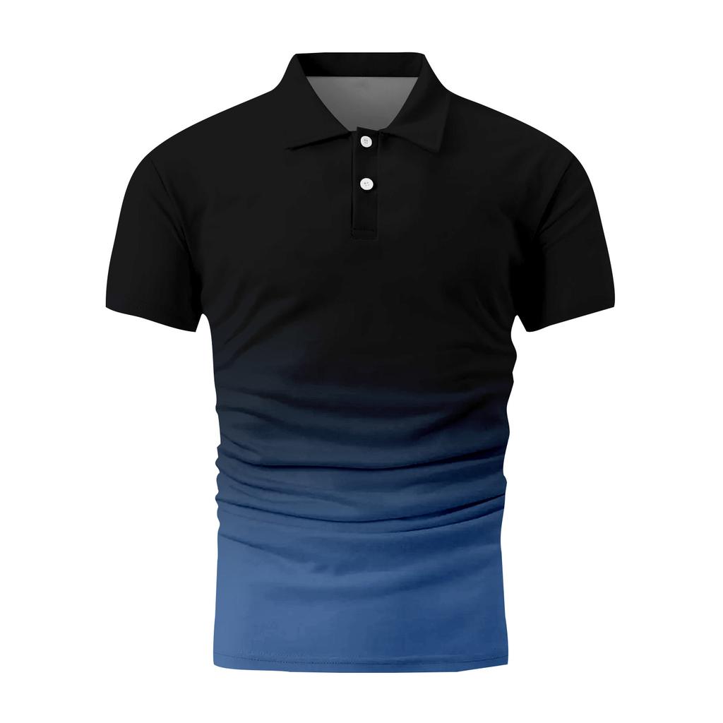 Gradient Color Summer Short Sleeved Lapel Button Men's Casual Top