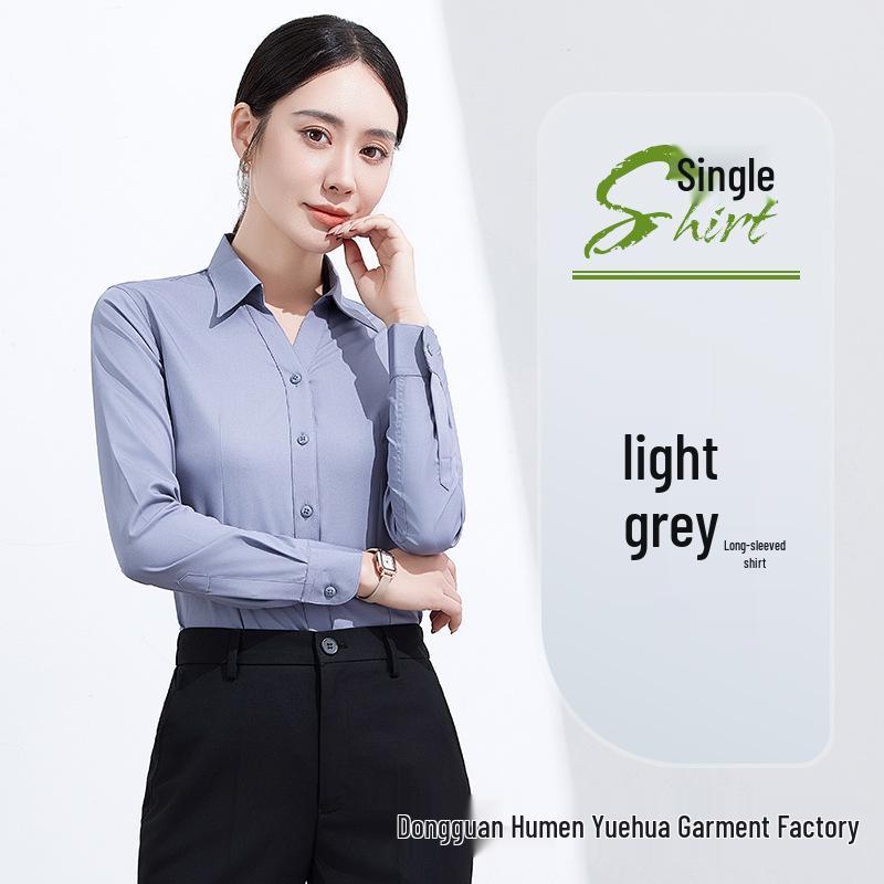 Women's New Style Non-Iron White V-Neck Professional Shirt – White-Collar Business Fashion Formal Wear