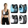 Women Yoga Sports Bra Top Color Blocked Mesh Patchwork Sleeveless Elastic Hem Crop Vest with Removable Chest Pads for Fitness