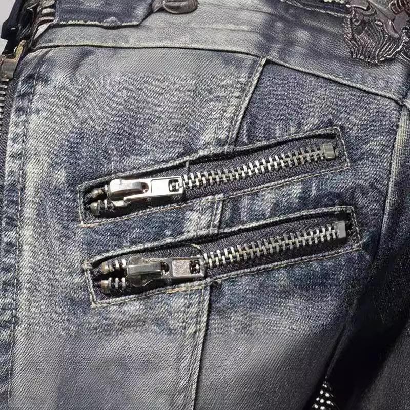 Hochwertige Herren-Jeansjacke Lässig Retro Große Größen Stehkragen Reißverschluss Biker Motorradmantel