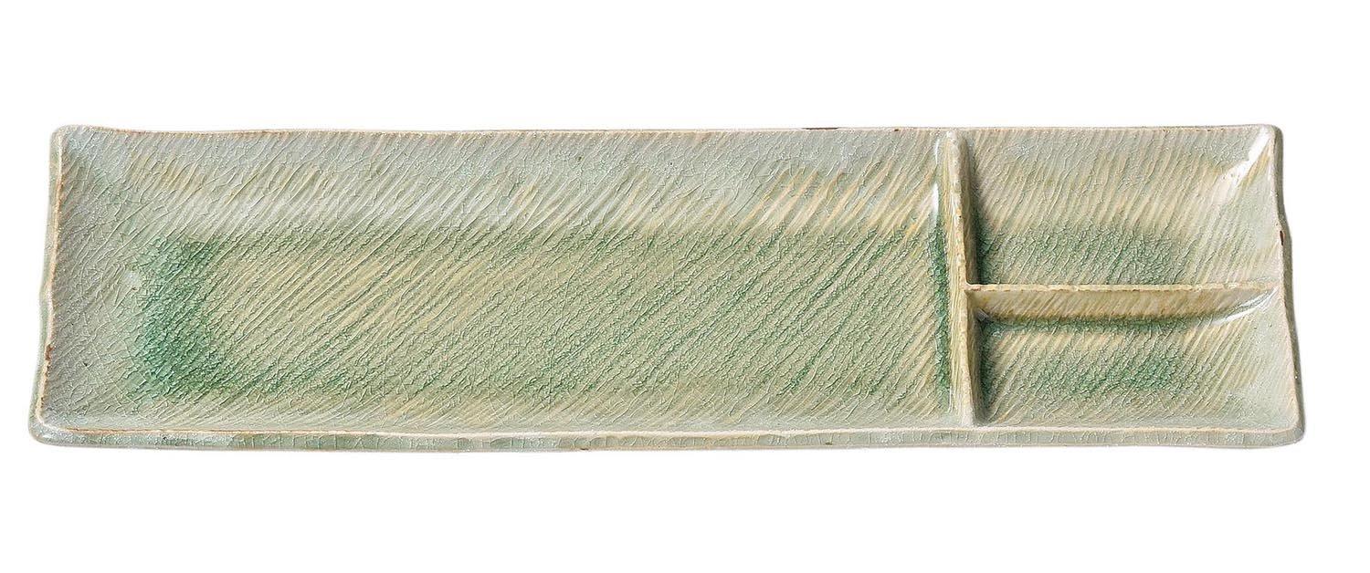 Banko divided saury rectangular long made in 16726 ware, glass-glazed, plate, plate, plate, Japan, зелёный