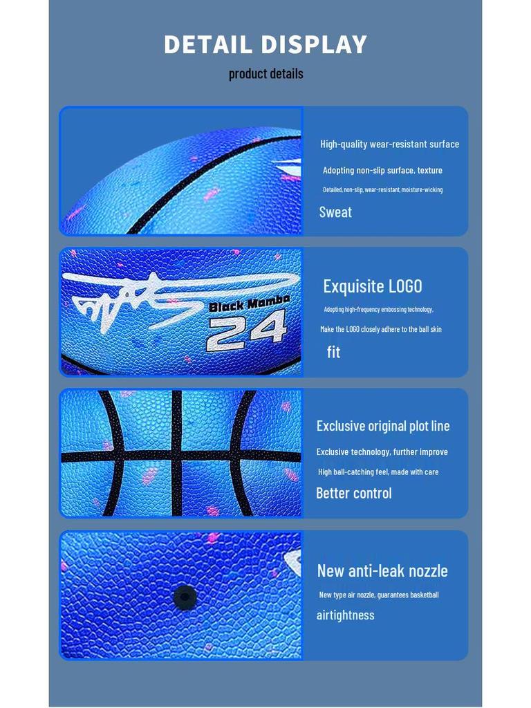 Size 7 Black Mamba Outdoor Wear-Resistant Street Basketball - Genuine Soft Leather, Gift for Adults.