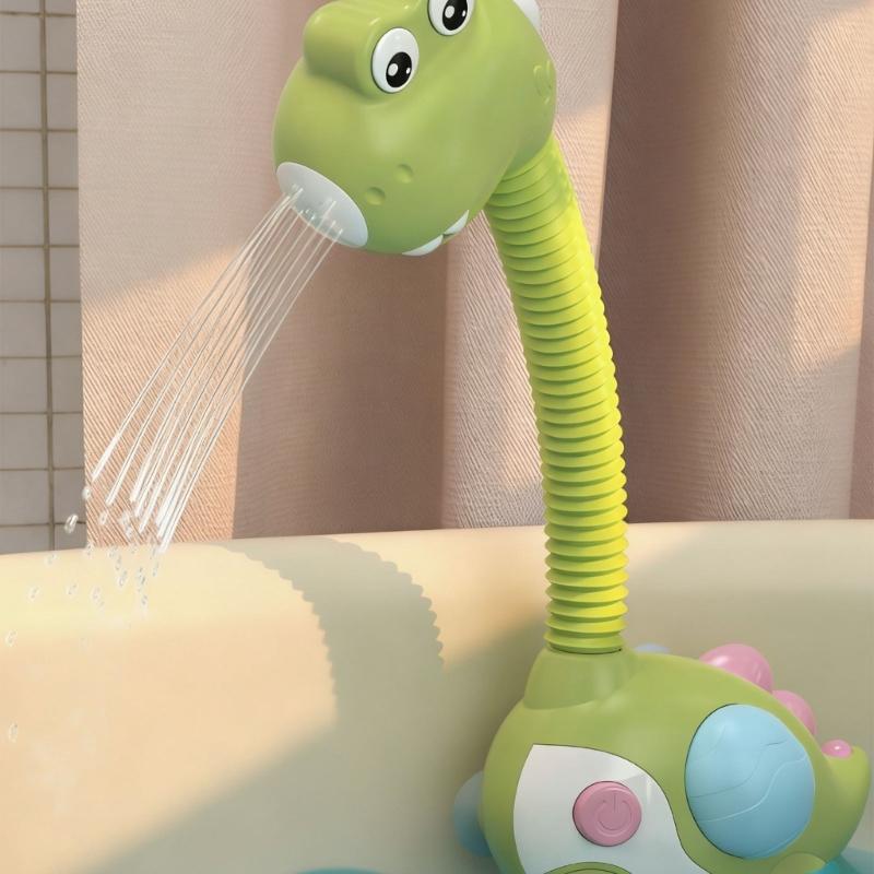 Interactive Baby Shower Head Cartoon Dinosaur Design Bath Toy for Infant Sensory Development Fine Motor Skill Exercise