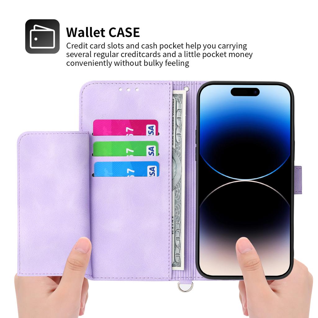 For iPhone 16 Pro Leather Case Multiple Card Slots Phone Cover with 2 Straps
