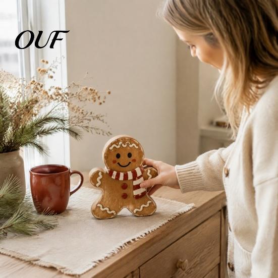 Small Wooden Candy Cane Decor Christmas Gingerbread Man Decor, Rustic Gingerbread, House Figurines, Xmas Window Display Ornaments Tabletop for Mantel