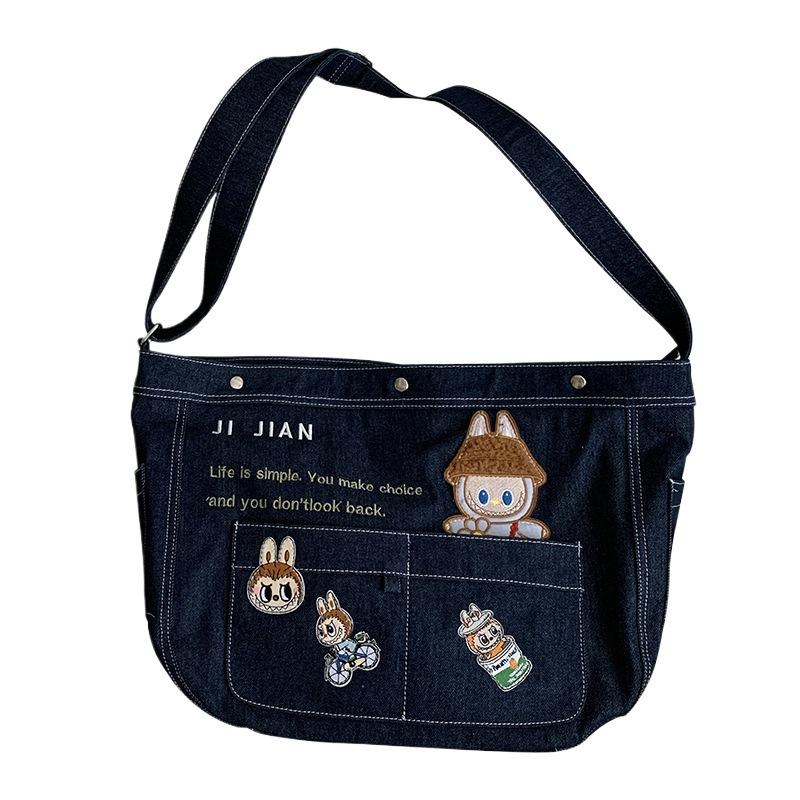 2025 New Japanese and Korean Tote Big Bag Spring Wild At Home Denim Messenger Bag Surrounding Girls Denim Bag