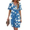 Women's Summer Floral Print Dress Pleated Short Sleeve V-Neck Pocket Casual Dress