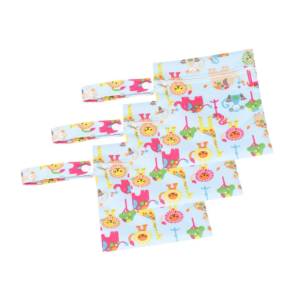 3pcs Cloth Diaper Bag Zippered Pocket Water Resistant Printed Reusable Travel Beach Pool Yoga Gym Wet Bag for Swimsuits T10