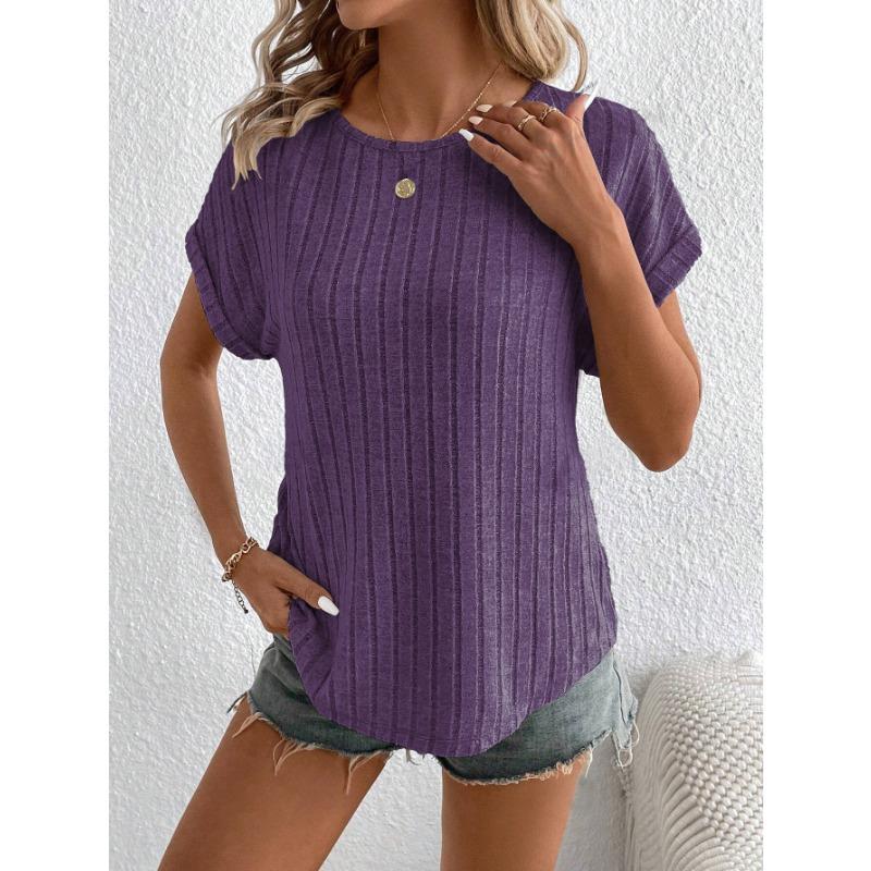 Women S Solid Color Round Neck Short Sleeve Loose Brushed T Shirt