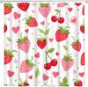 Strawberry Cherry Shower Curtain Tropical Summer Fruit Pink Cute Sweet Fruits Funky Green Leaves Aesthetic Modern Fashion Girls