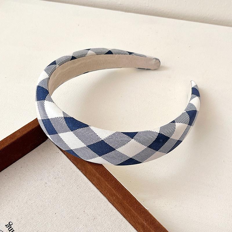 3CM Spring Summer Stylish Bluish Pinkish Plaid Headband with Sponge Padding for Women's And Girls Hair Accessories
