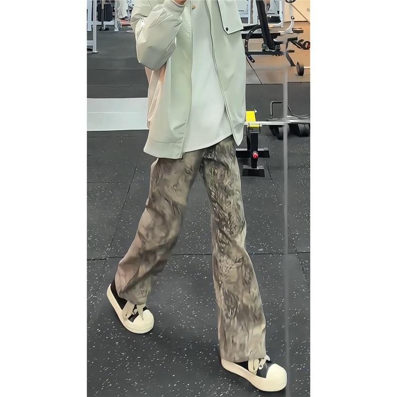 Tie-dye camouflage pants men's straight loose overalls American retro casual trend high street ruffian handsome jeans