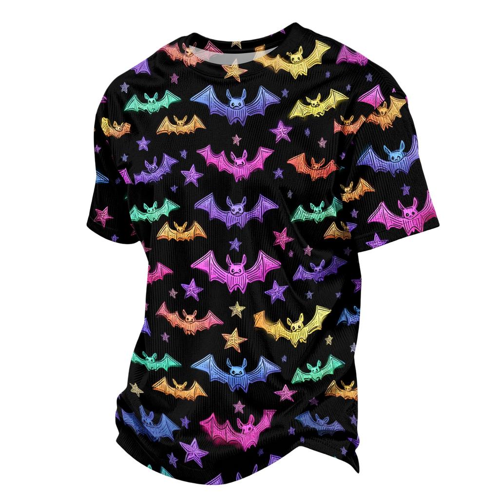 Herren Freizeit-Corduroy-Kurzarmhemd Leicht Atmungsaktiv Rundhalsausschnitt Oberteil Halloween-Muster Design Bequeme Passform
