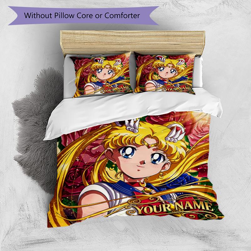 3pcs Custom Name Moon Princess Printed Bedding Set Duvet Cover Closure Includes 1 Duvet Cover & 2 Pillowcases, Soft and Comfortable for All Seasons.