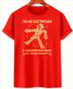 Black Electrician Skeleton Humor T-Shirt ‘Shut The Main Breaker Off’ Graphic Casual Tee for Electric Enthusiasts Trendy Outfits