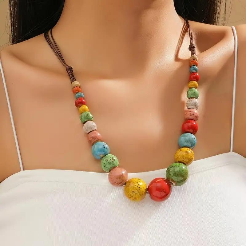 

JMXD Vintage Ethnic Ceramic Necklace for Women, Boho Chic Long Pendant Sweater Chain, Trendy Fashion Jewelry Accessory, Stylish Layering Necklaces