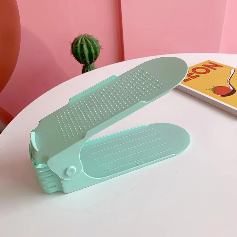 

Простая современная обувница, стойка для хранения обуви, двухъярусная, универсальная, регулируемая, для дома, общежития, гостиной, пластиковая подставка для обуви зелёный