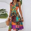 Women's Spring Summer Casual V Neck Sleeveless Waist Floral Print Midi Dress