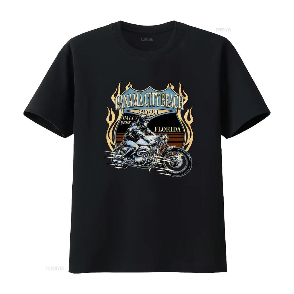 Vintage Retro Biker Panama City Beach Rally Week Motorcycle Rider Flame Print Casual T Shirt vintage Washed graphic Soft
