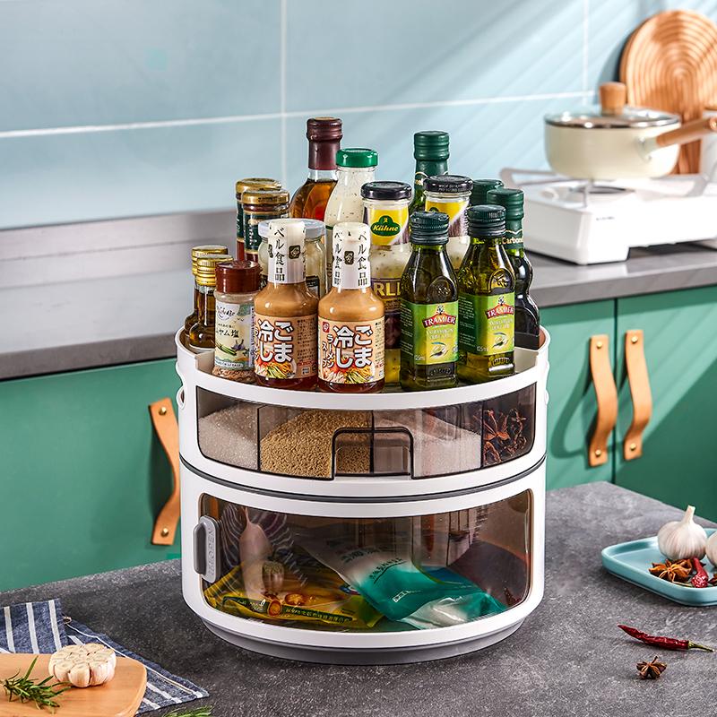 Rotating Condiment Storage Rack for Home Kitchen Countertop Multi-functional Soy Sauce Bottle Condiment Storage Supplies