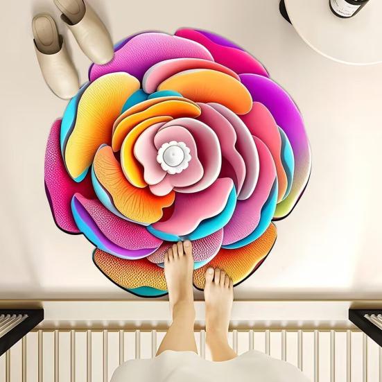 3D Flower Bath Mat Absorbent Non-Slip Floor Mat Flower Shape Decorative Entrance Rug for Living Room