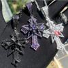 Hot Selling Copper Inlaid Zircon Rotatable Pentagram Cross Necklace for Men's Hip-hop Style Necklace