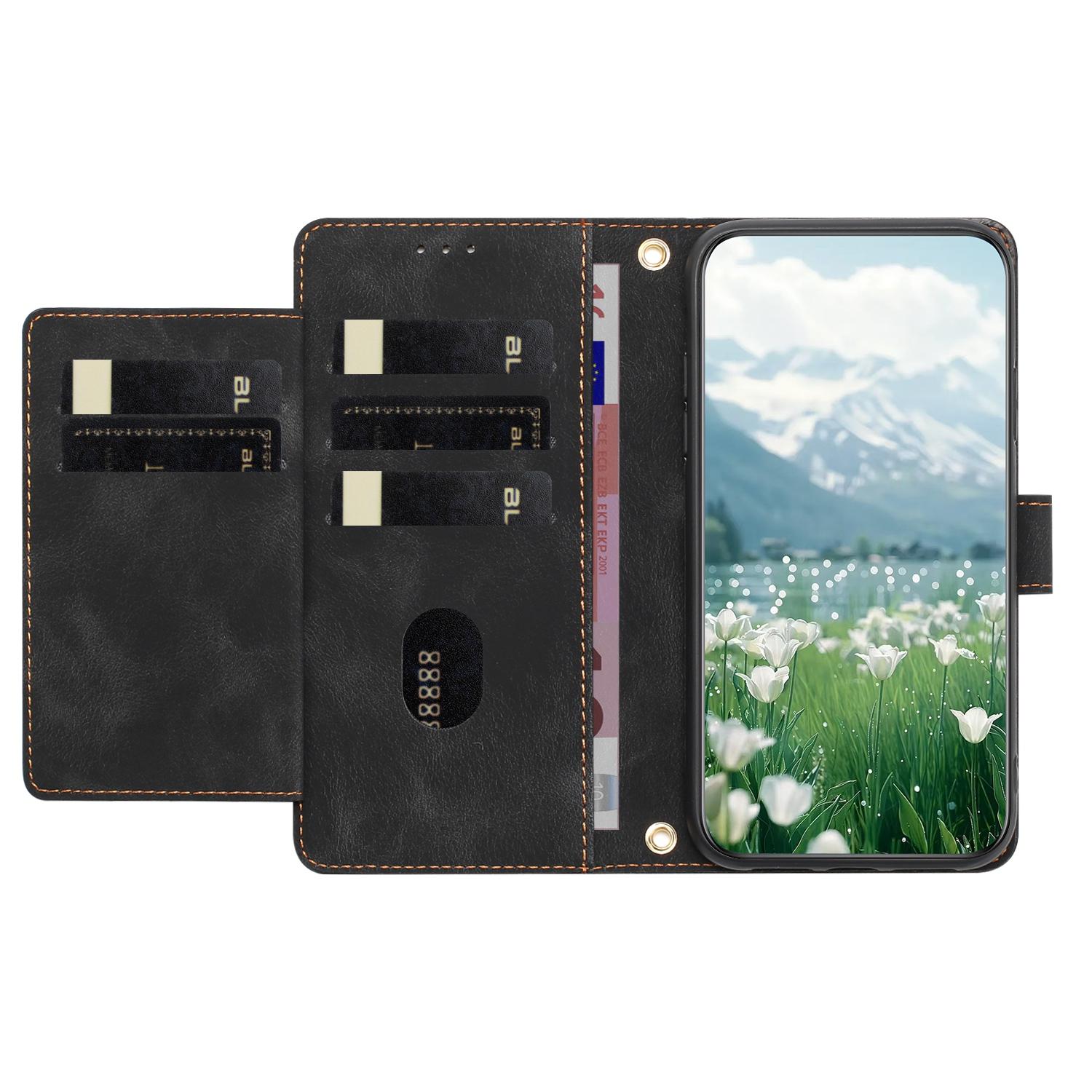 

For iPhone 17 Air Case Tulip Leather Phone Cover with 5 Card Slots Wallet Black