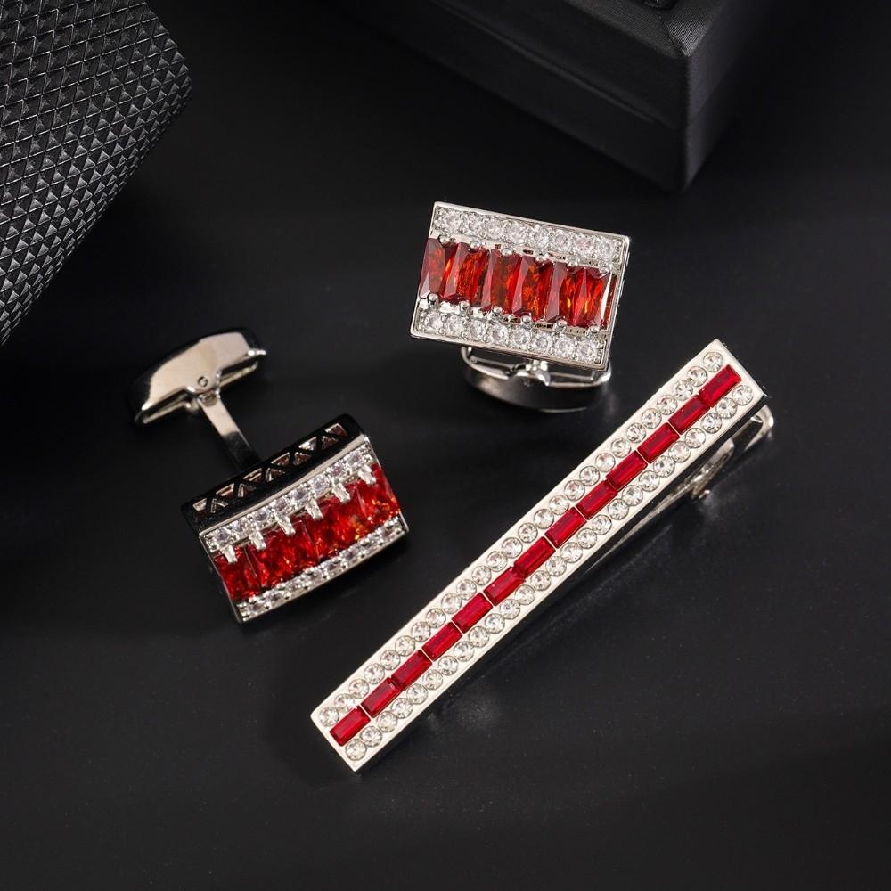 Creative Shiny Strip Zircon Tie Clip Alloy Vintage Cuff Links Classic Colorful Sleeve Button Men's Suit Accessory
