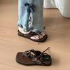 Square head slope heel thick bottom fashion versatile casual flip-flops women's summer new pinched feet beach cool slippers