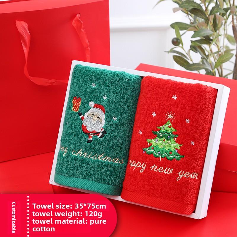 Christmas Towel Gift Box Set Towel Cotton Washing Towel 2 Gift Boxes Red Santa Claus New Year Gift