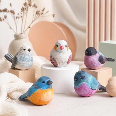 Wooden Bird Figurine Handmade Carved Multi-style Cute Nordic-style Painting Ornament Small Bird Sculpture Birthday Gift Decor