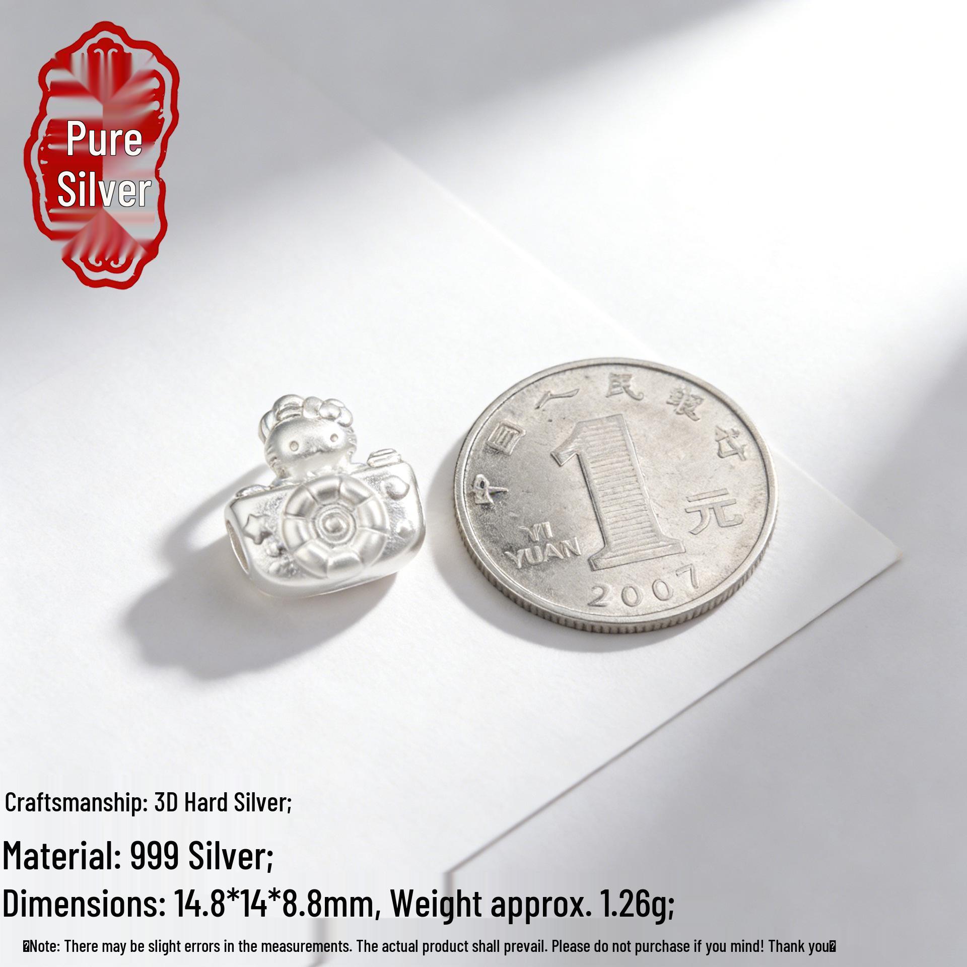 Sterling Silver Hello Kitty Camera Beads for DIY Jewelry - Cartoon Pendant Ornaments 3D Solid Silver 999; Single Price