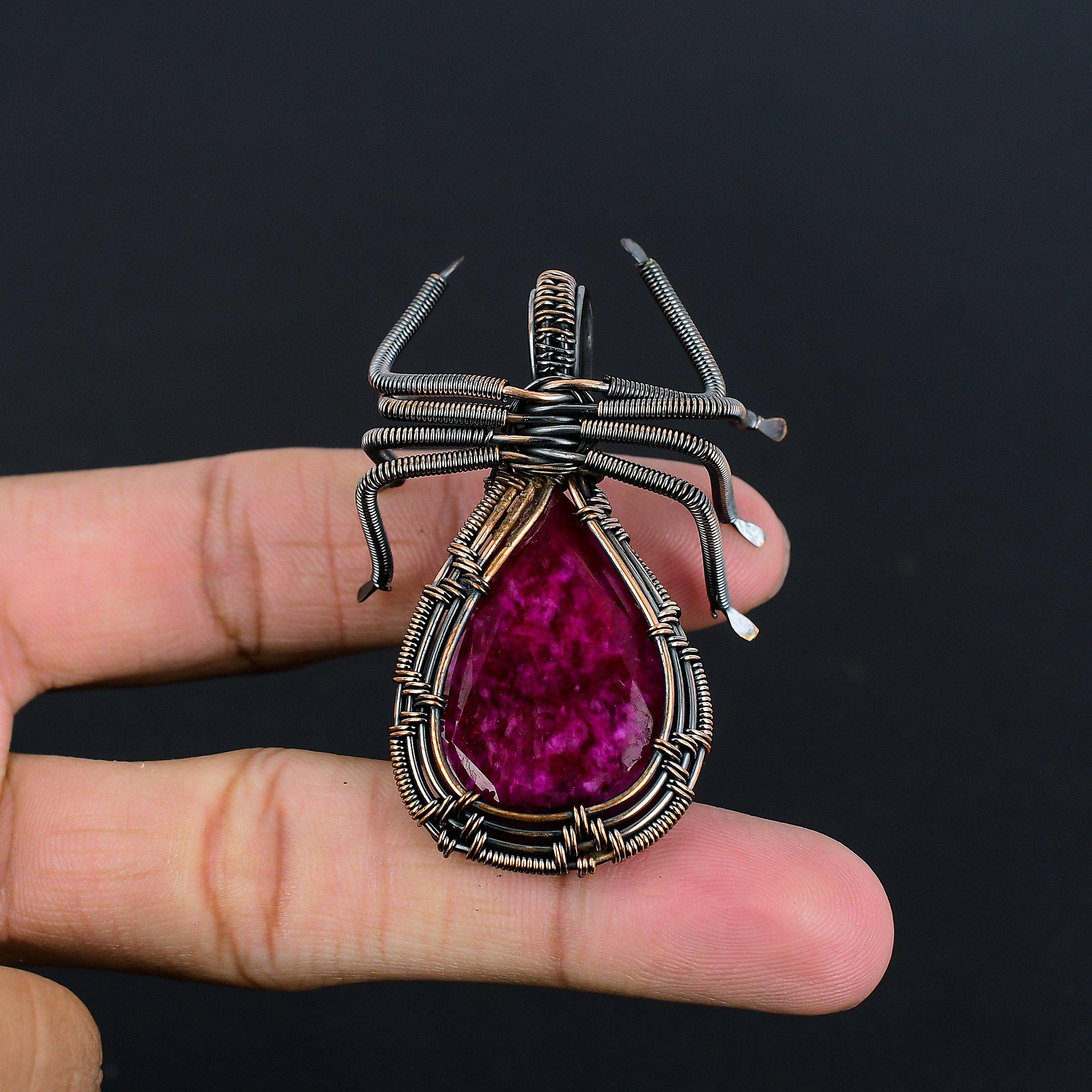 

Рубиновый кулон Ювелирные изделия из драгоценных камней, Кулон ручной работы, обернутый медной проволокой 999 пробы, Ювелирные изделия новейшего дизайна 2.28 Inches