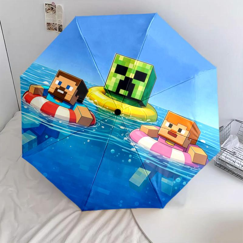Minecraft Zombiepattern, automatic folding umbrella, portable and foldable design, 8 ribs, a Christmas or birthday gift.