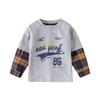 Spring and Autumn Boys' Pure Cotton Fake Two Pieces Long Sleeves T-shirt K-style Children Letters Kids Drop-Shoulder Sleeve Bottoming Shirt