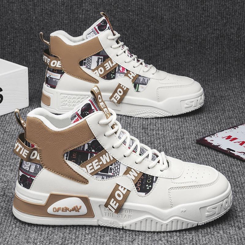 Men's High Top Sneakers Fashion Leather Casual Ankle Boots Street Skateboard Shoes for Men Lace Up Platform Shoe Tenis Masculino